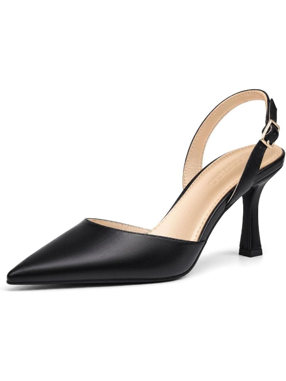 Women's Black Closed Pointed Toe Pumps Slingback Dress Slip on Kitten Heels